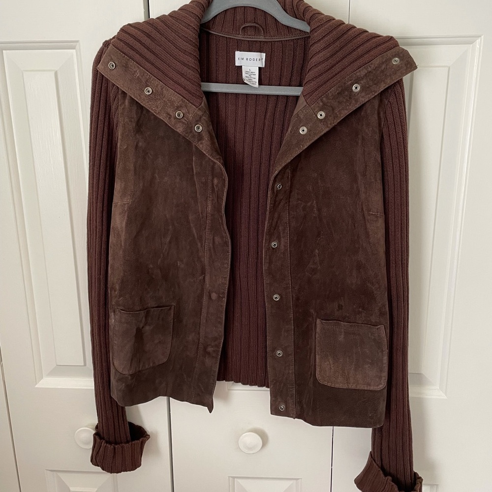 Kim Rogers - Brown Leather Sweater Jacket - Size Large -Great Condition